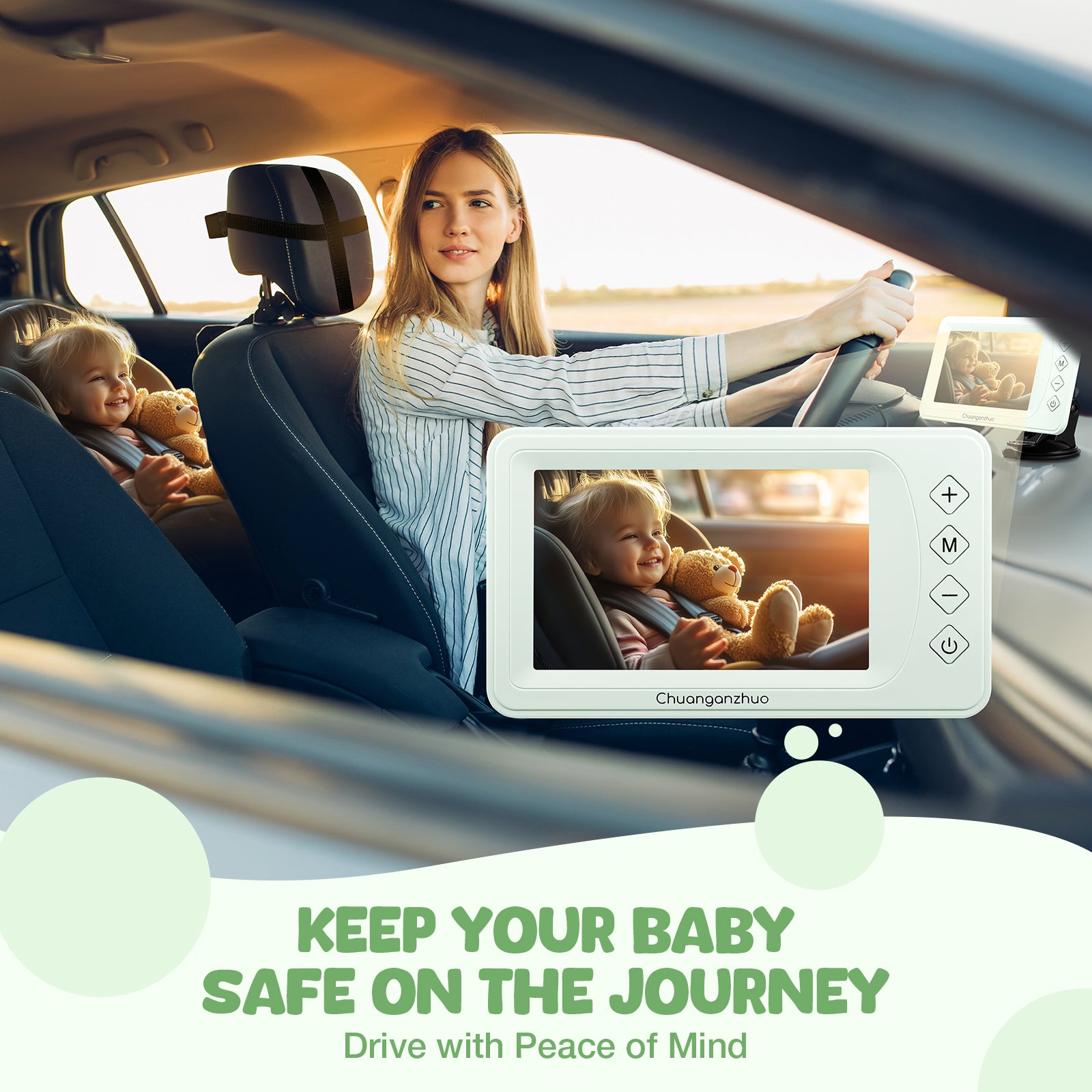 Baby Car Camera with Advanced Crystal-Clear Night Vision, S100U-Green