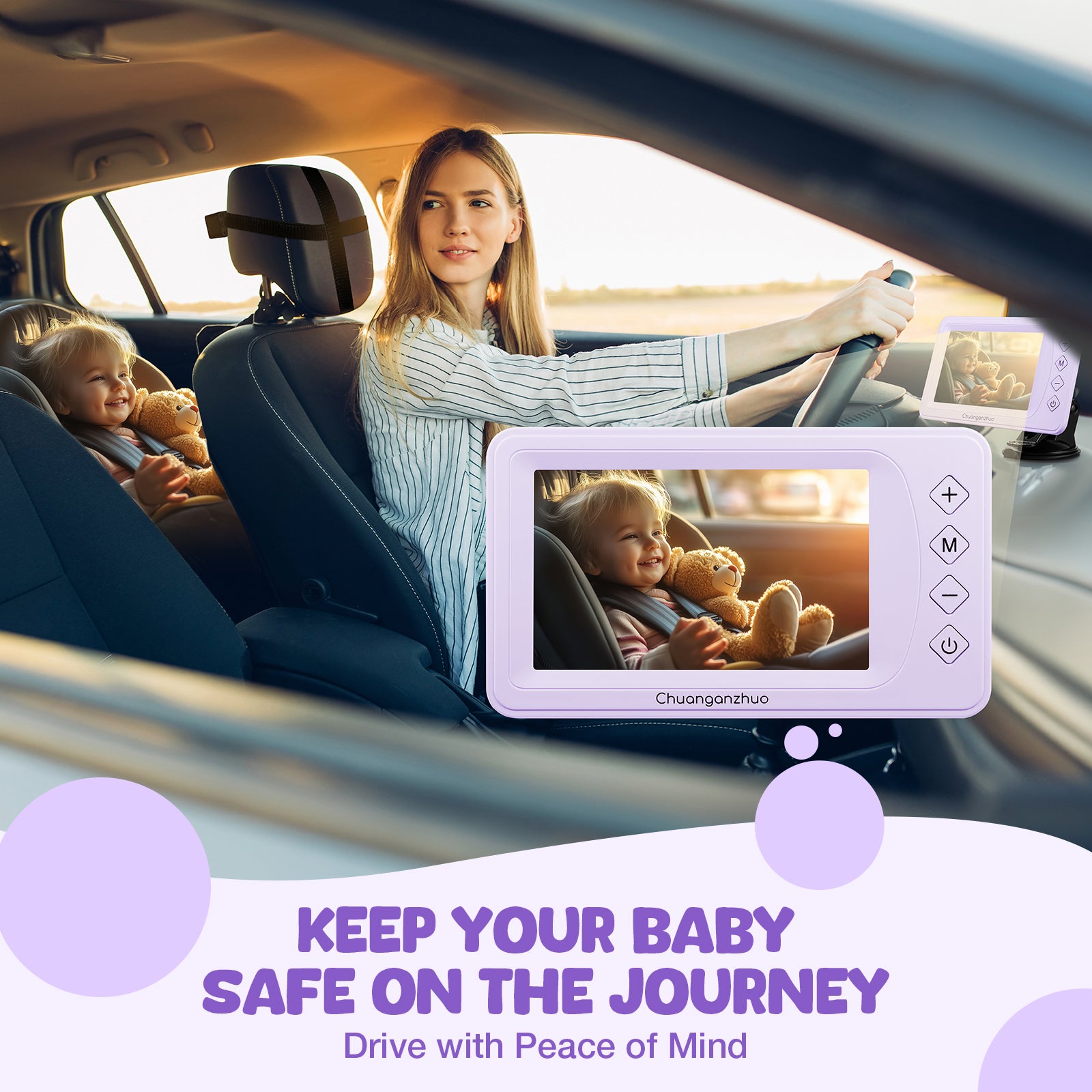 Baby Car Camera with Advanced Crystal-Clear Night Vision, S100U-Purple