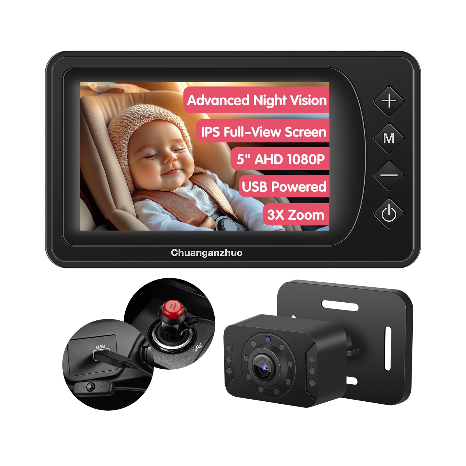 Baby Car Camera with Advanced Crystal-Clear Night Vision, S100U-Black