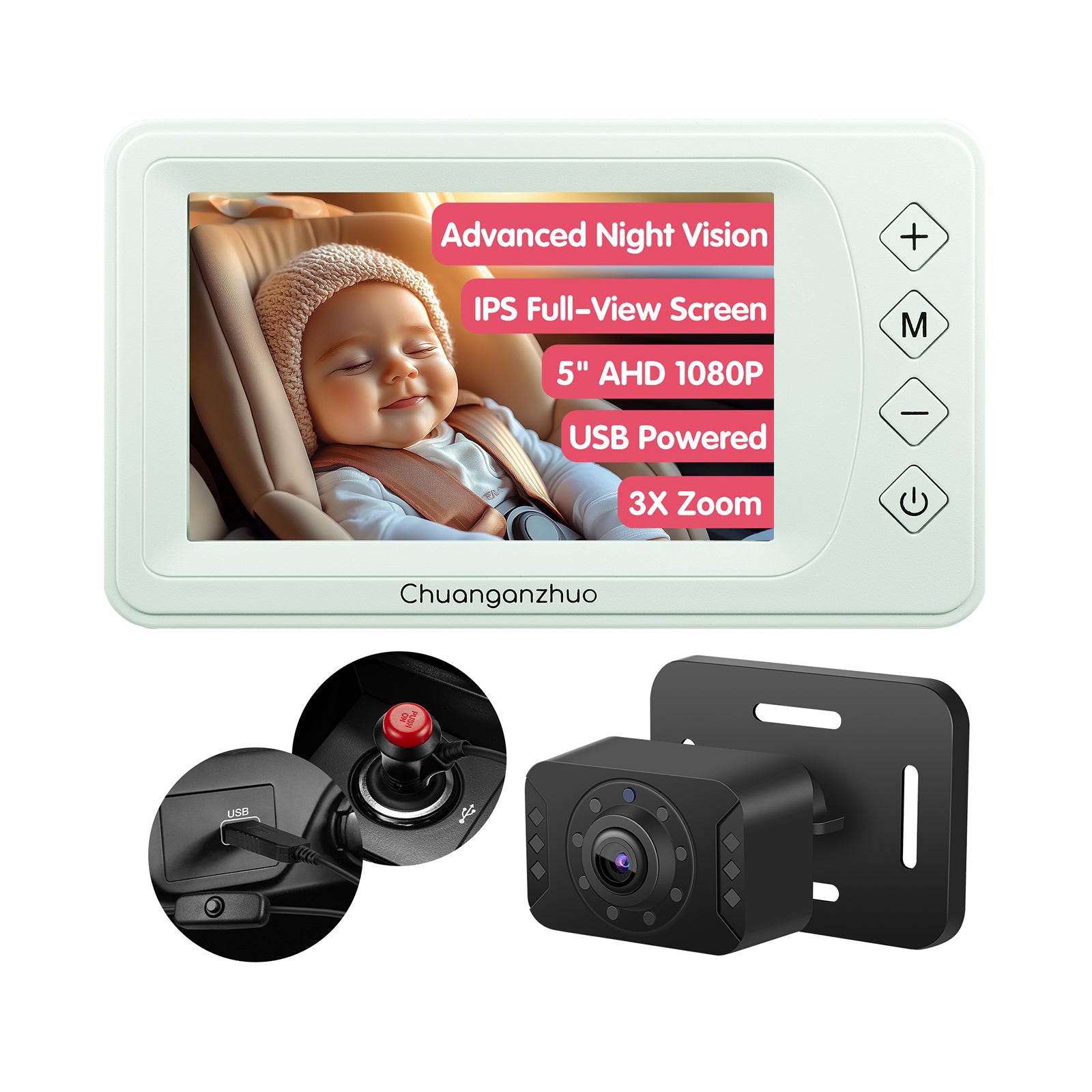 Baby Car Camera with Advanced Crystal-Clear Night Vision, S100U-Green