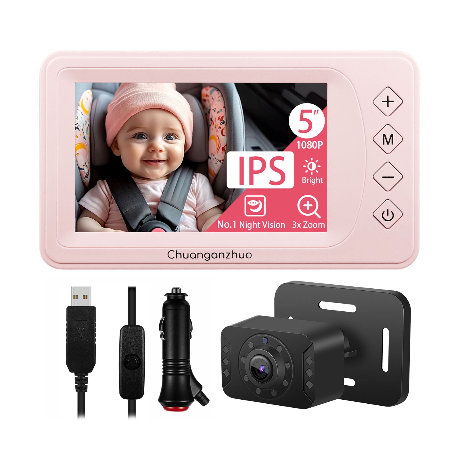Baby Car Camera with Advanced Crystal-Clear Night Vision, S100U-Pink