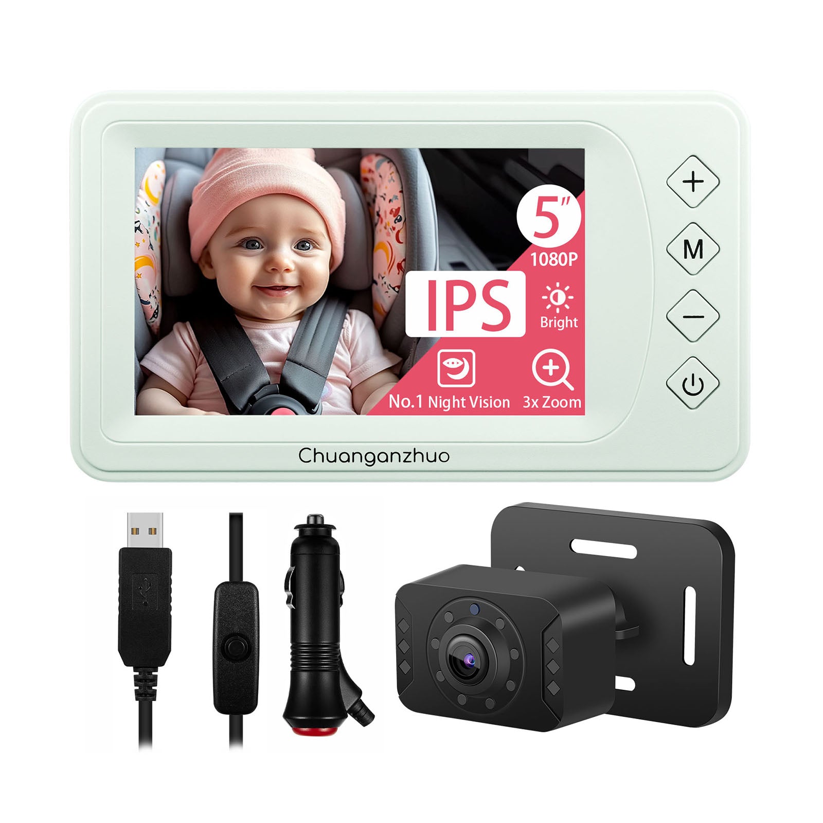 Baby Car Camera with Advanced Crystal-Clear Night Vision, S100U-Green