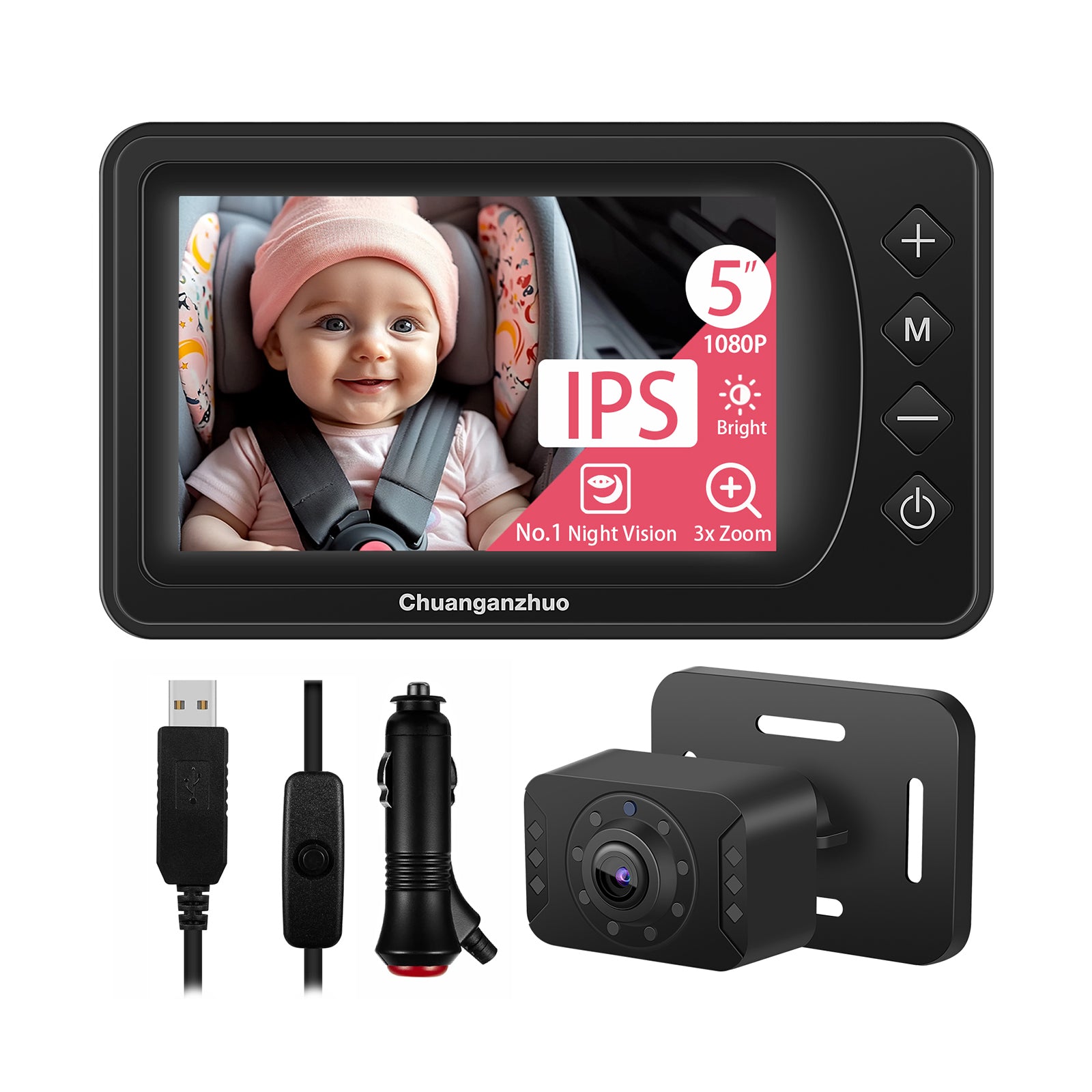 Baby Car Camera with Advanced Crystal-Clear Night Vision, S100U-Black